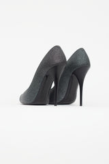 Giuseppe Zanotti Black & Silver Metallic Textured Heel