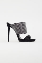 Giuseppe Zanotti Black Satin & Rhinestone Strap Sandal