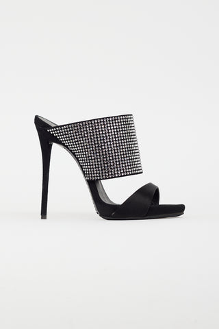Giuseppe Zanotti Black Satin & Rhinestone Strap Sandal