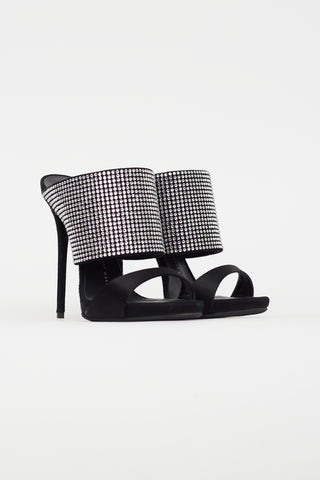 Giuseppe Zanotti Black Satin & Rhinestone Strap Sandal