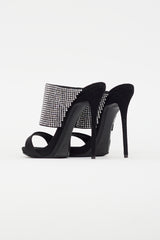 Giuseppe Zanotti Black Satin & Rhinestone Strap Sandal