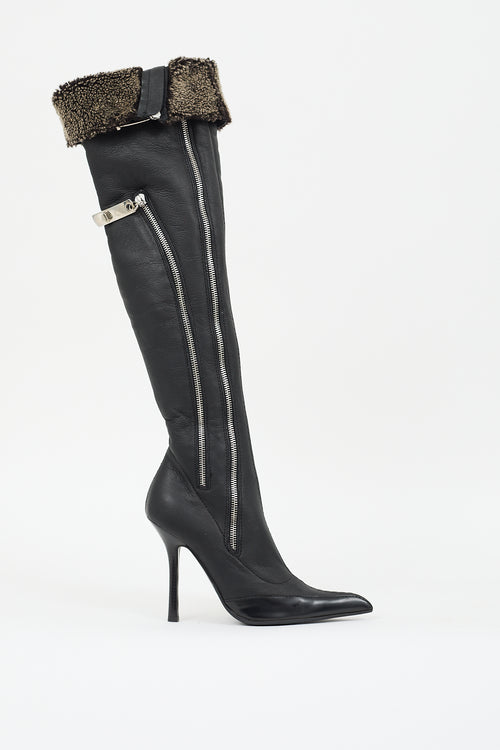 Giuseppe Zanotti Black Leather & Shearling Lined Zip Boot