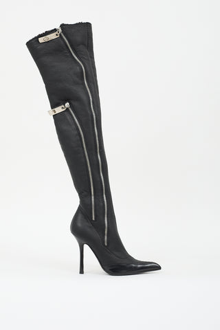 Giuseppe Zanotti Black Leather & Shearling Lined Zip Boot