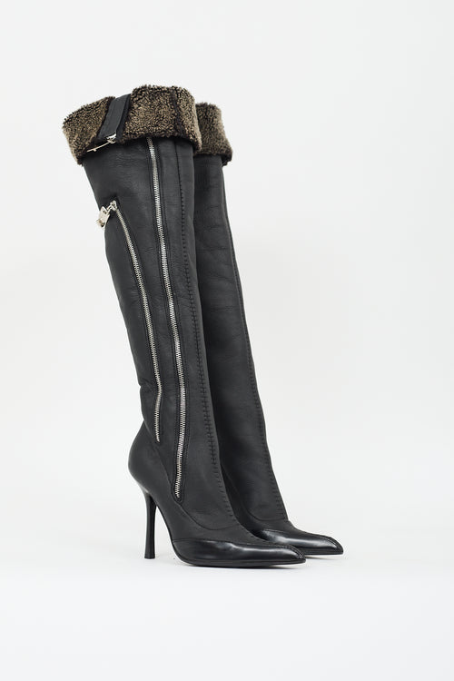 Giuseppe Zanotti Black Leather & Shearling Lined Zip Boot