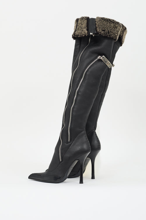 Giuseppe Zanotti Black Leather & Shearling Lined Zip Boot