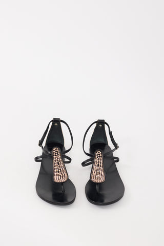 Giuseppe Zanotti Black & Pink Leather Gemstone Embellished Sandal