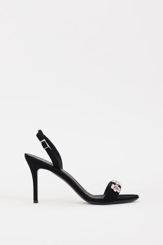 Giuseppe Zanotti Black Suede & Multi Crystal Slingback Heel