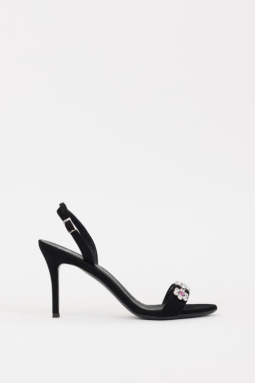Giuseppe Zanotti Black Suede & Multi Crystal Slingback Heel
