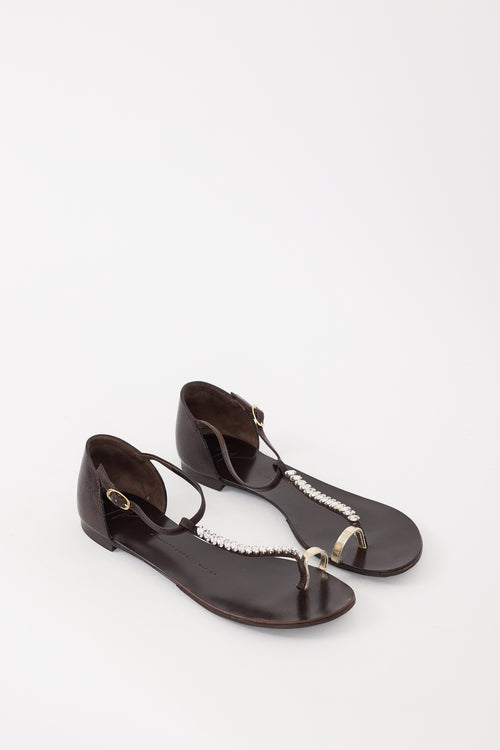 Giuseppe Zanotti Brown & Silver Leather Crystal Embellished Sandal