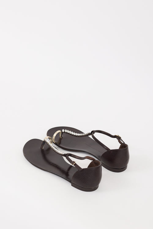 Giuseppe Zanotti Brown & Silver Leather Crystal Embellished Sandal