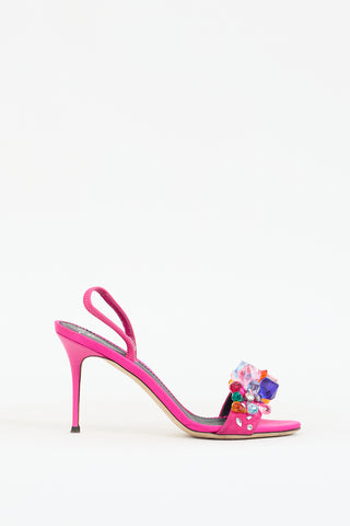 Giuseppe Zanotti Fuchsia & Multicolour Satin Crystal Embellished Heel