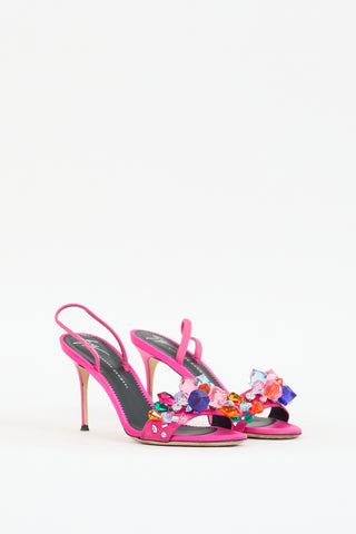 Giuseppe Zanotti Fuchsia & Multicolour Satin Crystal Embellished Heel