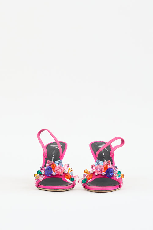 Giuseppe Zanotti Fuchsia & Multicolour Satin Crystal Embellished Heel