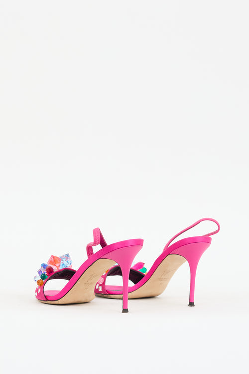 Giuseppe Zanotti Fuchsia & Multicolour Satin Crystal Embellished Heel