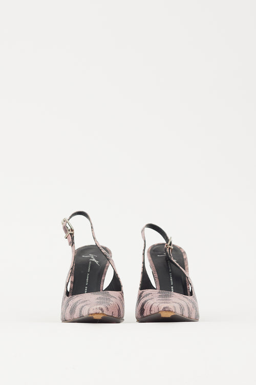 Giuseppe Zanotti Pink & Black Embossed Leather Slingback Heel