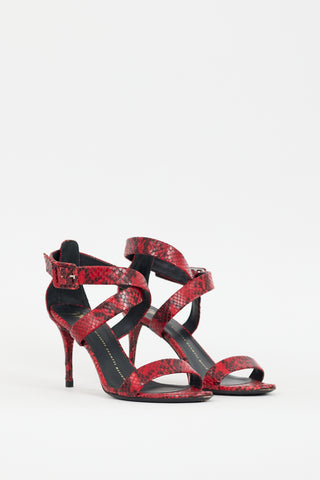 Giuseppe Zanotti Red Textured Leather Strappy Heel