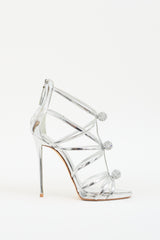 Giuseppe Zanotti Silver Leather Rhinestone Ball Heel