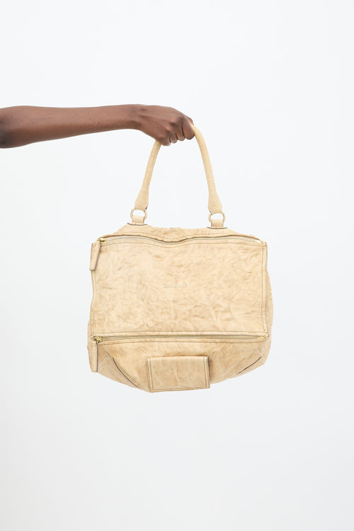 Beige Crinkled Leather Pandora Crossbody Bag