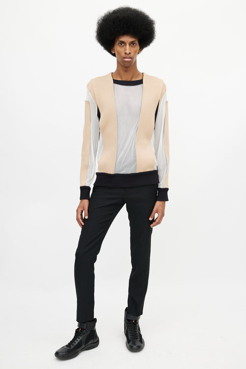 Givenchy Beige & Multicolour Panelled Mesh Sweater