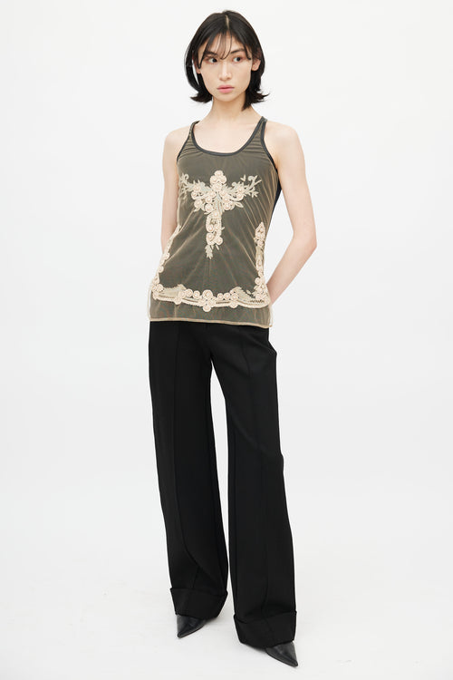 Givenchy Black & Beige Mesh Embroidery Tank