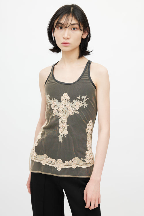 Givenchy Black & Beige Mesh Embroidery Tank