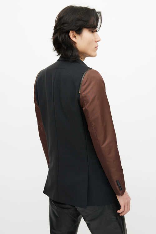 Givenchy Black & Brown Wool Zip Blazer