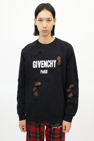 Givenchy Black Distressed Logo Sweatshirt
