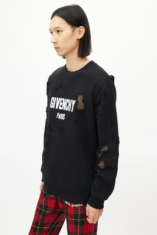 Givenchy Black Distressed Logo Sweatshirt