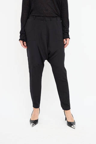 Givenchy Black Silk Drop Seat Tapered Trouser