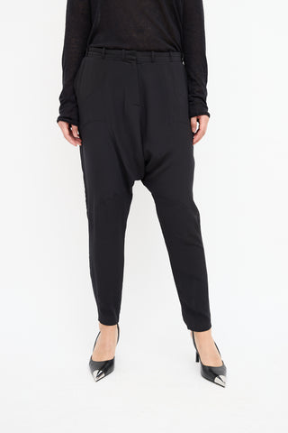 Givenchy Black Silk Drop Seat Tapered Trouser