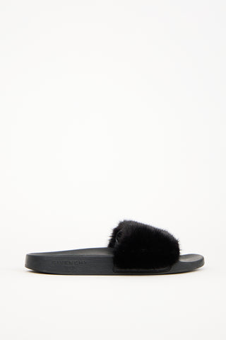 Givenchy Black Fur & Rubber Slide