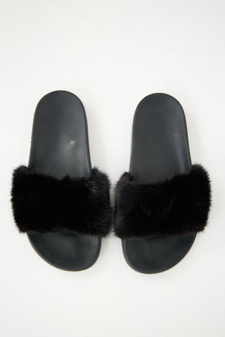 Givenchy Black Fur & Rubber Slide