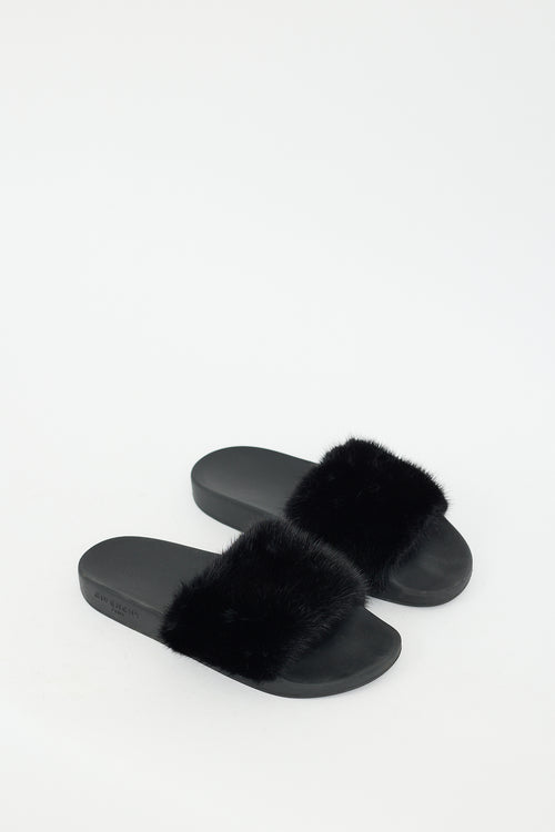 Givenchy Black Fur & Rubber Slide