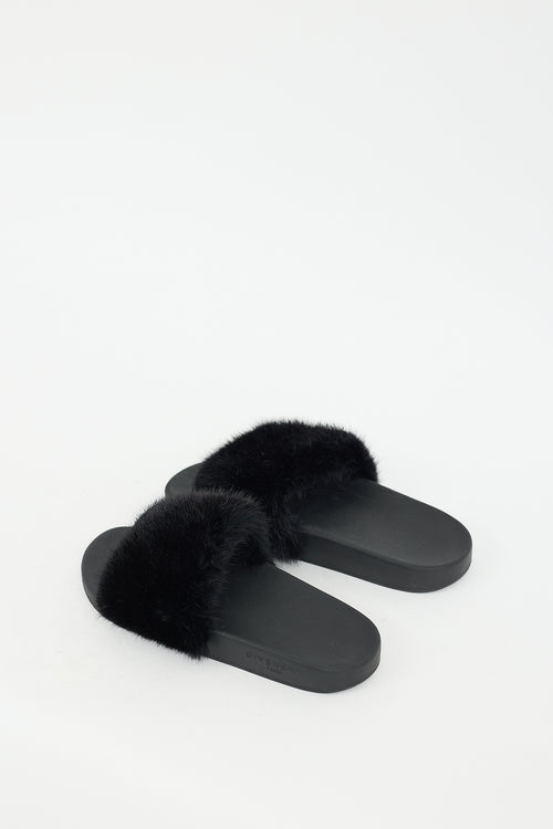 Givenchy Black Fur & Rubber Slide