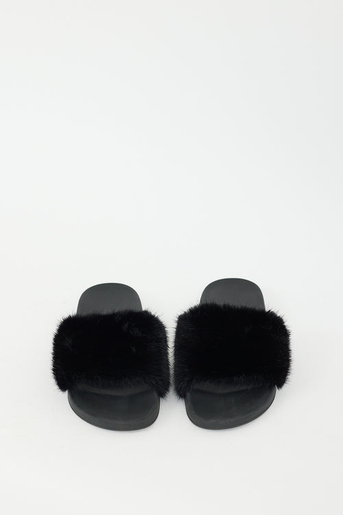 Givenchy Black Fur & Rubber Slide