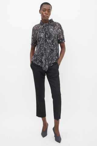 Givenchy Black & Grey Printed Drape Front Top