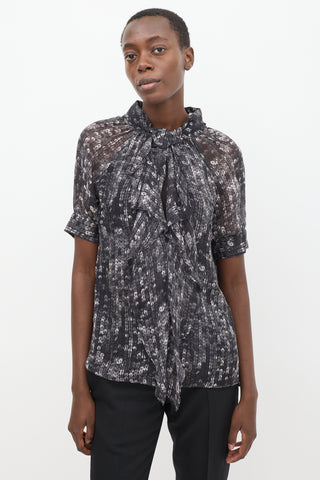 Givenchy Black & Grey Printed Drape Front Top