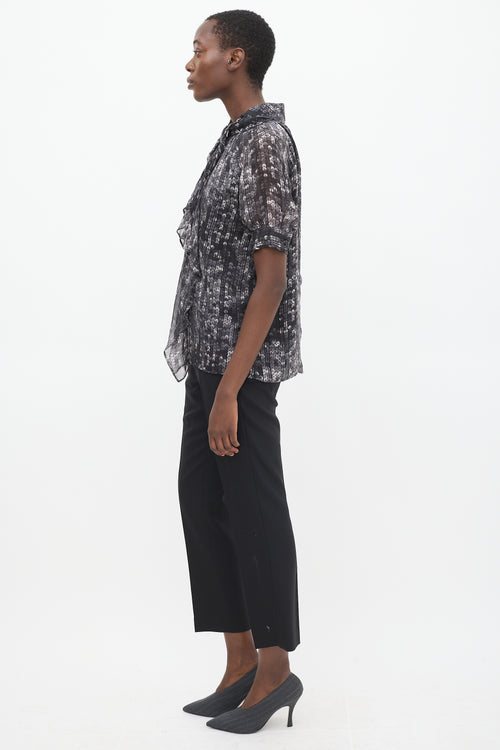 Givenchy Black & Grey Printed Drape Front Top