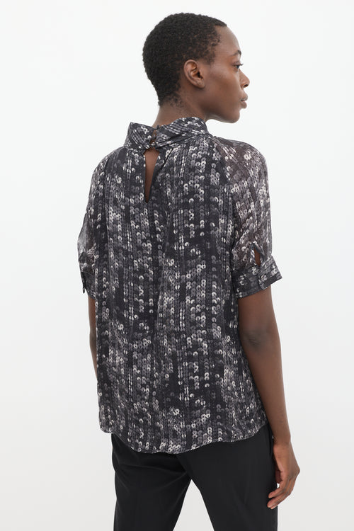 Givenchy Black & Grey Printed Drape Front Top