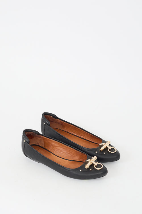 Givenchy Black Leather Buckle Flat