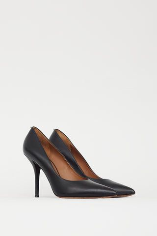 Givenchy Black Leather & Silver Ring Pointed Toe Pump