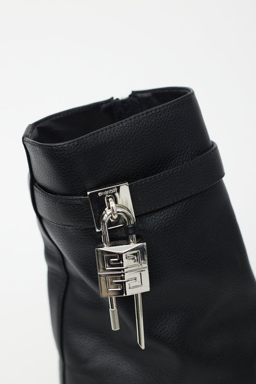 Givenchy Black Leather Shark Lock Biker Boot