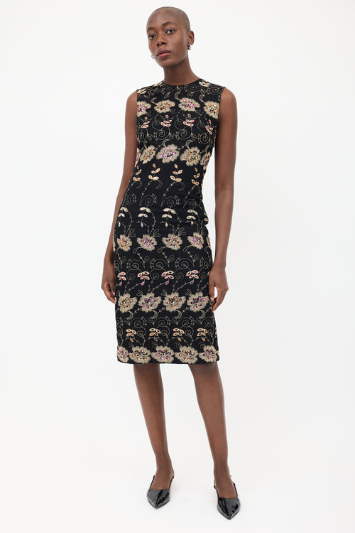 Givenchy Black & Multi Silk Floral Sequin Dress