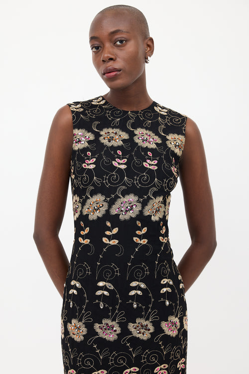 Givenchy Black & Multi Silk Floral Sequin Dress