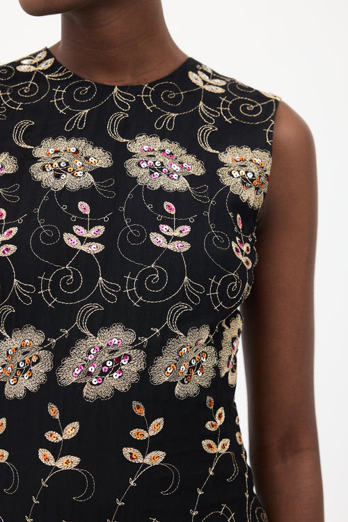 Givenchy Black & Multi Silk Floral Sequin Dress