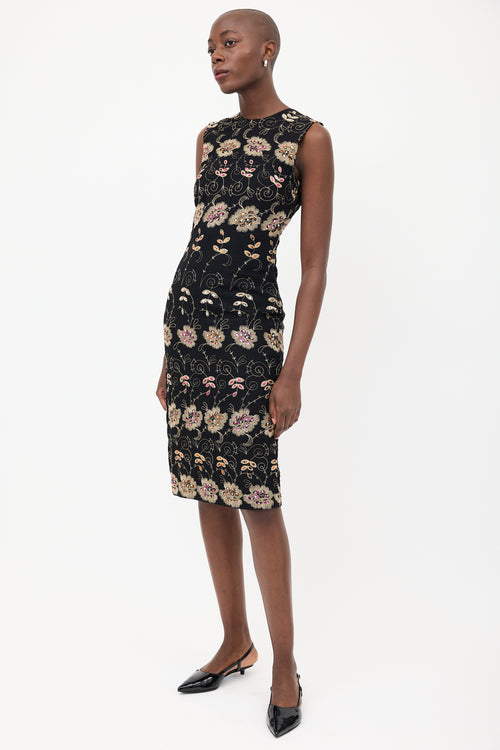 Givenchy Black & Multi Silk Floral Sequin Dress