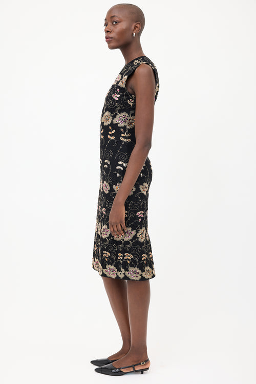 Givenchy Black & Multi Silk Floral Sequin Dress