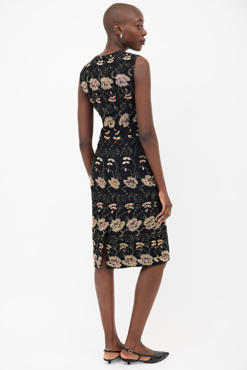 Givenchy Black & Multi Silk Floral Sequin Dress