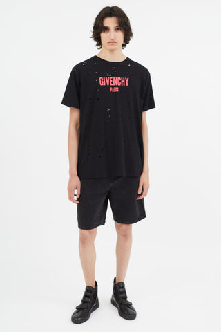 Givenchy Black & Red Distressed Logo T-Shirt