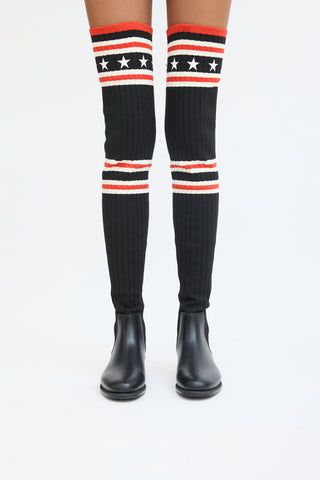 Givenchy Black & Red Knit Thigh High Rain Boot